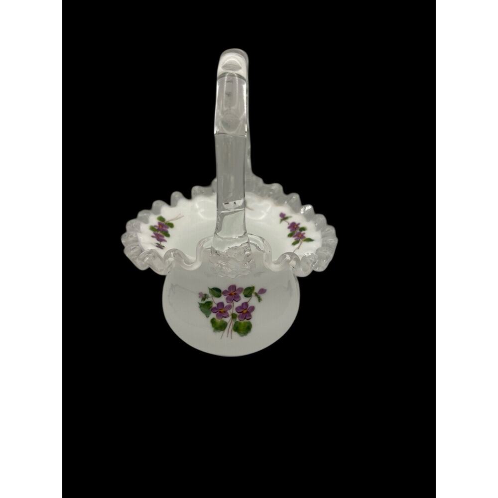 Vintage Fenton Silver Crest Violets in the Snow Basket